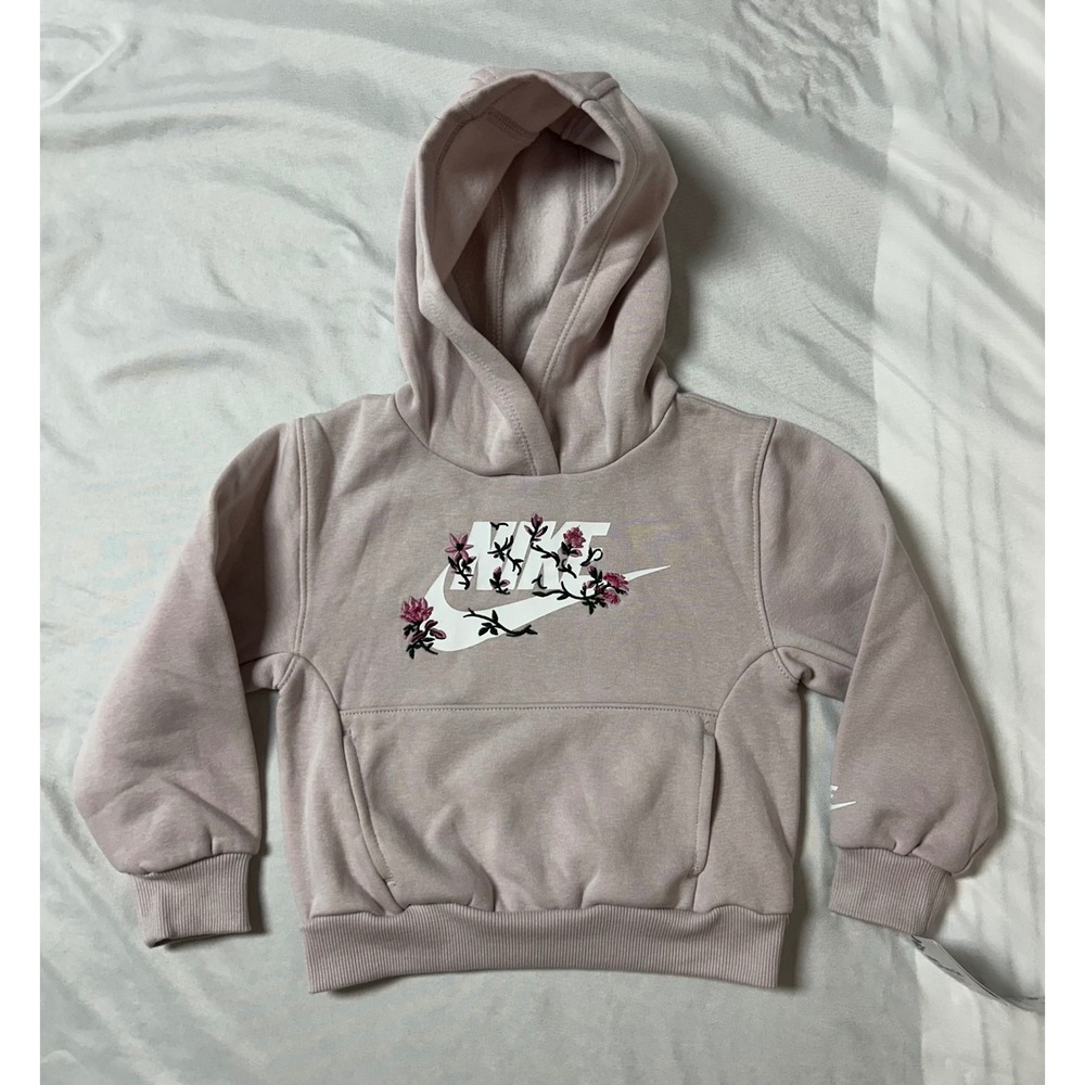 NWT Nike Girls Platinum Pink Floral Swoosh Hoodie Sweatshirt 3T 26N143-PA1
